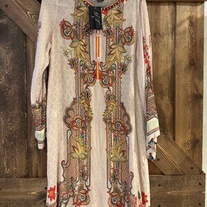 Sapphire Womens Indian/Pakistani Long Tunic Beaded Silk Side Slits Sz L NWT